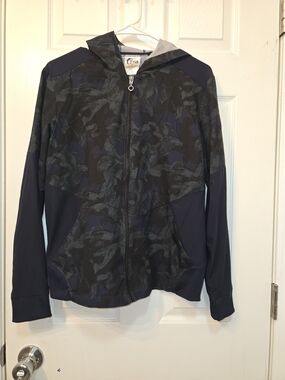 Zyia Active Evening Paradise Mesh Running Rain Jacket Women M Green Blue Floral